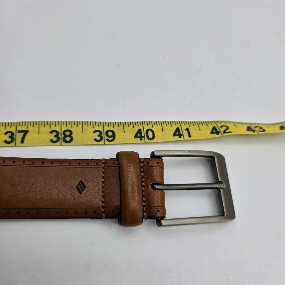 JOSEPH ABBOUD Italian Leather Brogue Dress Belt‎ Silver Buckle Brown 34 Waist